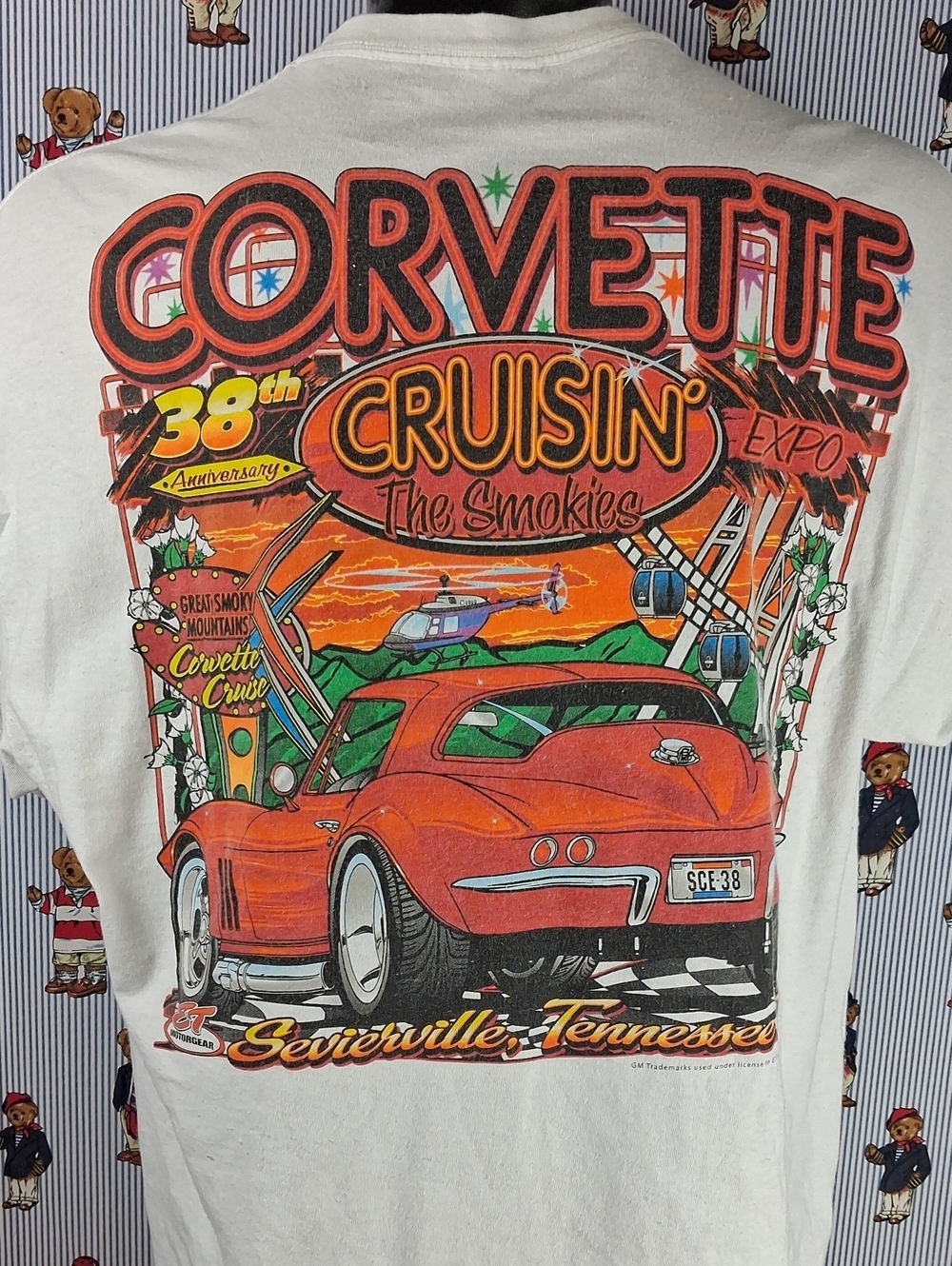 Corvette Cruise Smoky Moutains Stingray Spell-out Graphic White & Red XL T-shirt